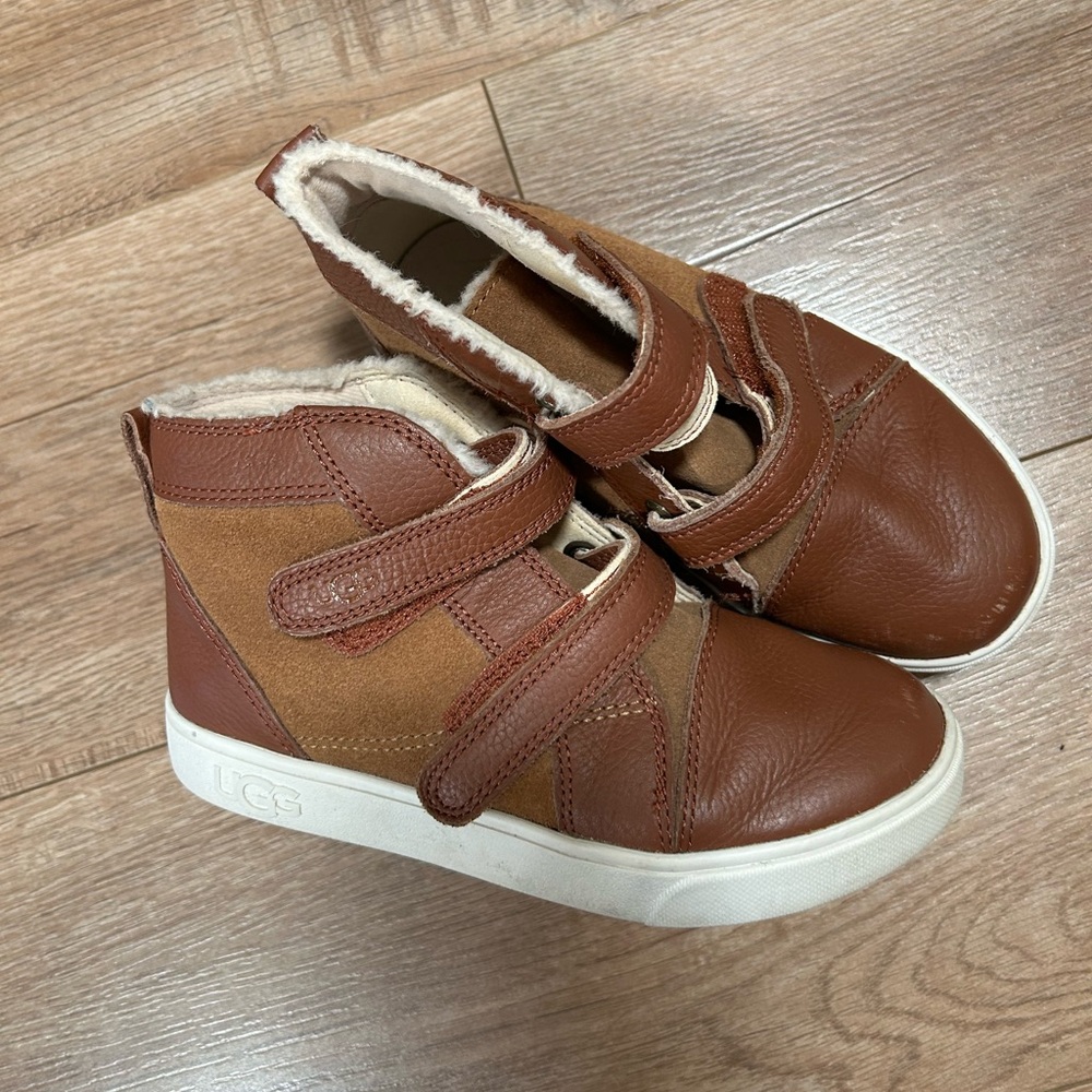UGG Brown Leather Sneakers with Velcro Strap